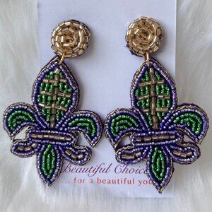Fleur-de-lis Handmade Beaded Earrings Elegant New Orleans Jewelry